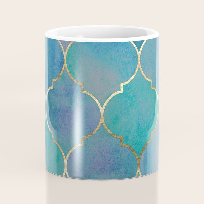 Teal Purple Gold Quatrefoil Moroccan Pattern Coffee Mug Gallery Image 4