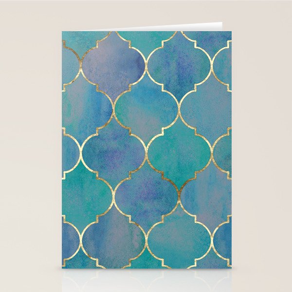 Teal Purple Gold Quatrefoil Moroccan Pattern Stationery Card Gallery Image 1
