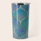 Teal Purple Gold Quatrefoil Moroccan Pattern Travel Mug Gallery Image 1