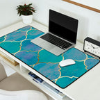 Teal Purple Gold Quatrefoil Moroccan Pattern Desk Mat Gallery Image 2