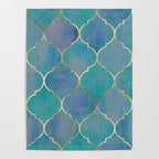 Teal Purple Gold Quatrefoil Moroccan Pattern Poster Gallery Image 4
