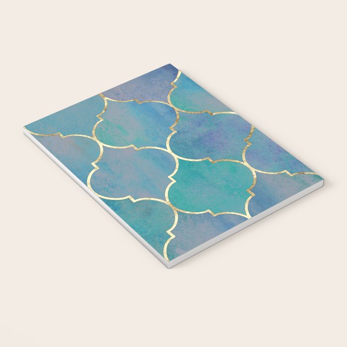 Teal Purple Gold Quatrefoil Moroccan Pattern Notebook Gallery Image 3