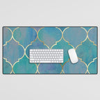 Teal Purple Gold Quatrefoil Moroccan Pattern Desk Mat Gallery Image 1