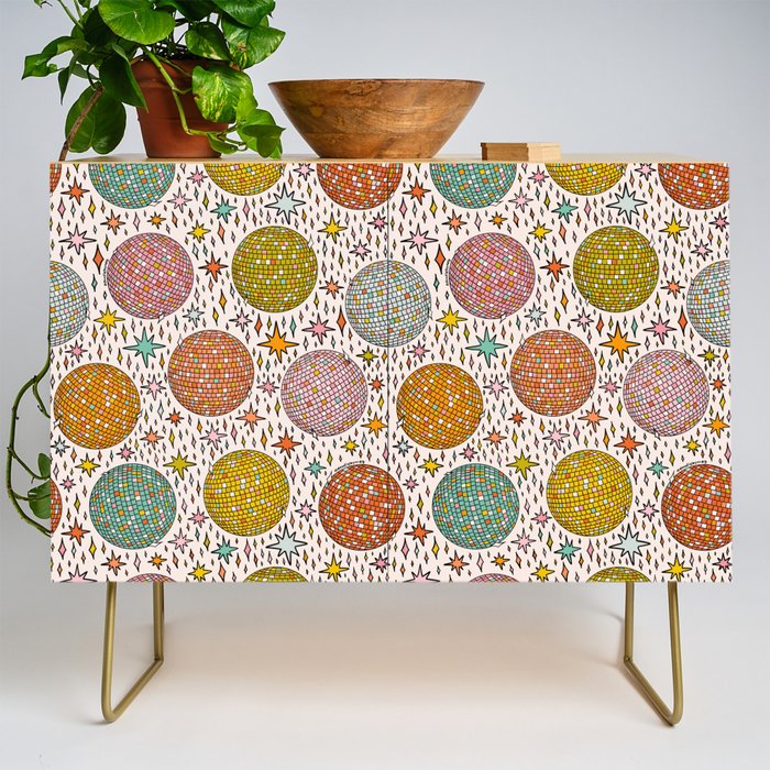 Rainbow Disco Ball Print Credenza Gallery Image 1