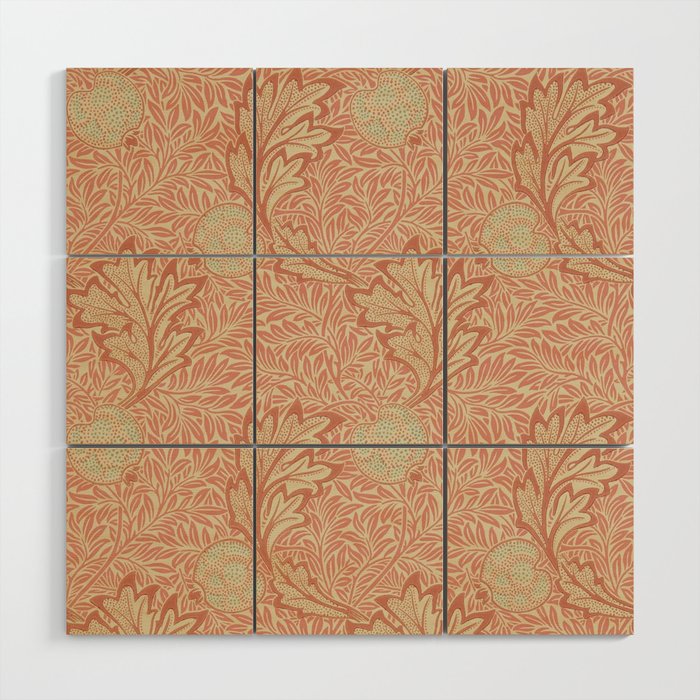 William Morris Apple Rust Gold Vintage Pattern Wood Wall Art Gallery Image 1