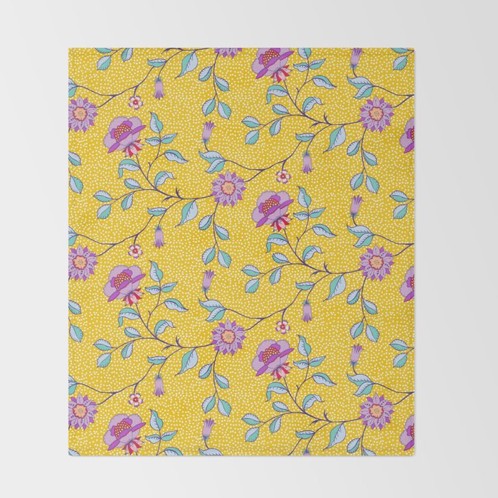 Vibrant Vintage Blooms Throw Blanket Gallery Image 2