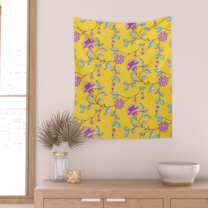 Vibrant Vintage Blooms Wall Tapestry Gallery Image 2