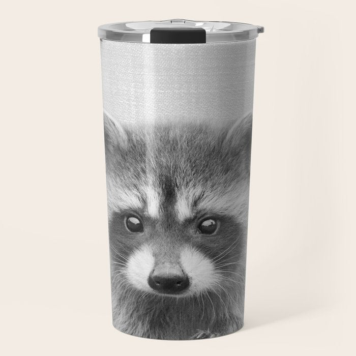 Raccoon - Black & White Travel Mug Gallery Image 1