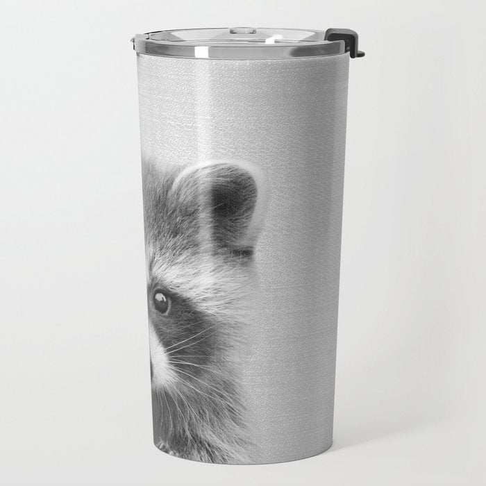Raccoon - Black & White Travel Mug Gallery Image 2