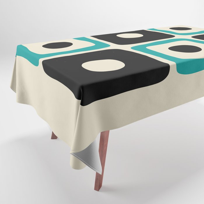 Mid Century Modern Square Dot Pattern 593 Black and Turquoise Tablecloth Gallery Image 1