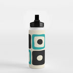 Mid Century Modern Square Dot Pattern 593 Black and Turquoise Water Bottle Gallery Image 2