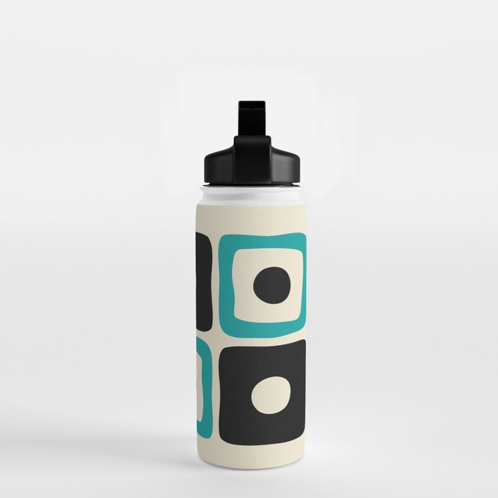 Mid Century Modern Square Dot Pattern 593 Black and Turquoise Water Bottle Gallery Image 2