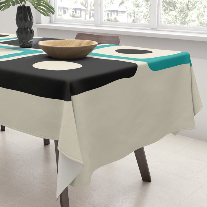 Mid Century Modern Square Dot Pattern 593 Black and Turquoise Tablecloth Gallery Image 3