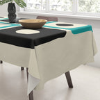 Mid Century Modern Square Dot Pattern 593 Black and Turquoise Tablecloth Gallery Image 3