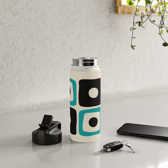 Mid Century Modern Square Dot Pattern 593 Black and Turquoise Water Bottle Gallery Image 4