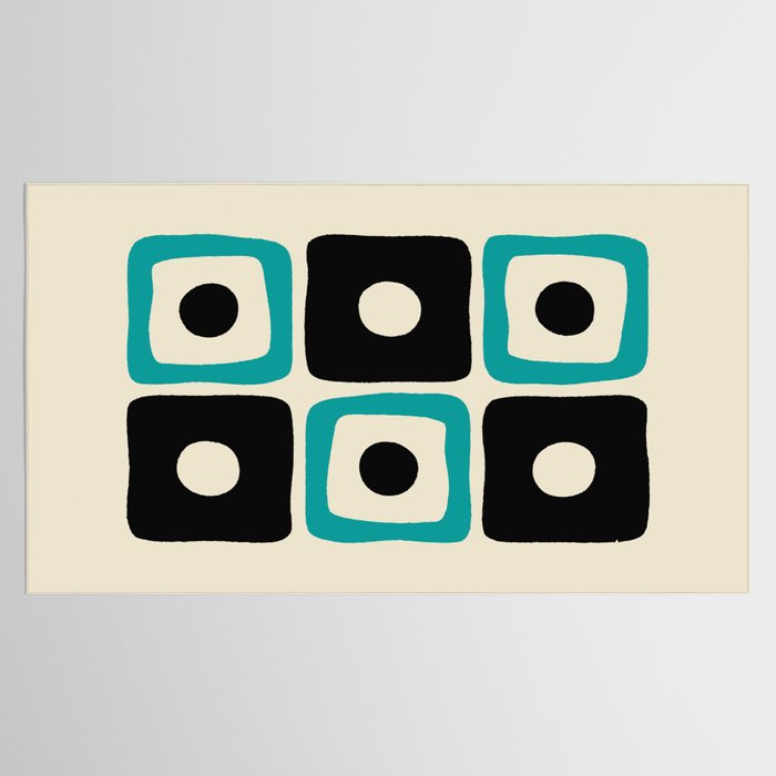 Mid Century Modern Square Dot Pattern 593 Black and Turquoise Tablecloth Gallery Image 2