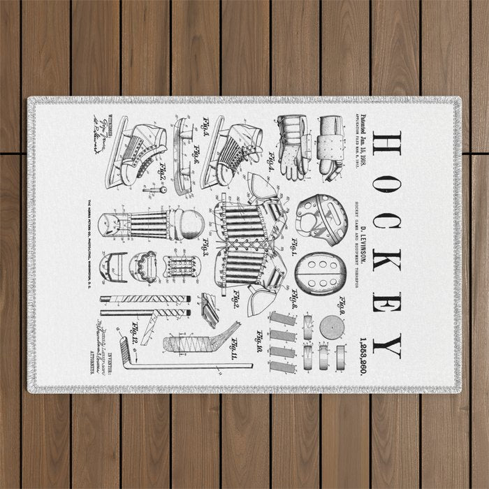 Ice Hockey Player Winter Sport Vintage Patent Print Outdoor Rug Gallery Image 1