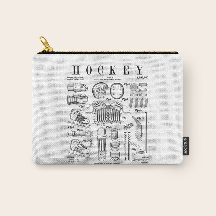Ice Hockey Player Winter Sport Vintage Patent Print Carry All Pouch Gallery Image 1