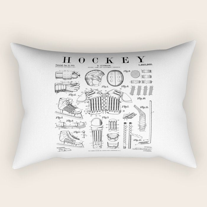 Ice Hockey Player Winter Sport Vintage Patent Print Rectangular Pillow Gallery Image 1
