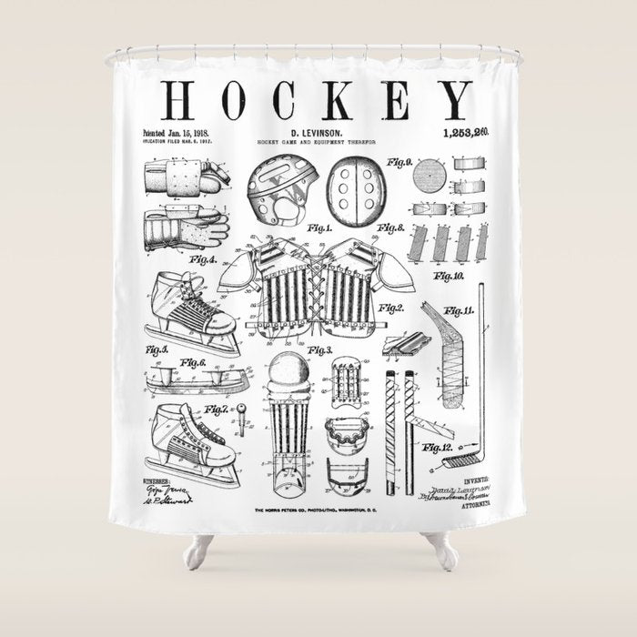 Ice Hockey Player Winter Sport Vintage Patent Print Shower Curtain Gallery Image 1