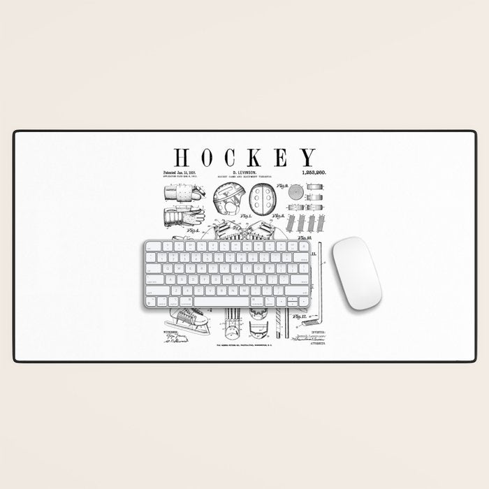 Ice Hockey Player Winter Sport Vintage Patent Print Desk Mat Gallery Image 1