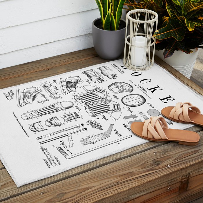 Ice Hockey Player Winter Sport Vintage Patent Print Outdoor Rug Gallery Image 2