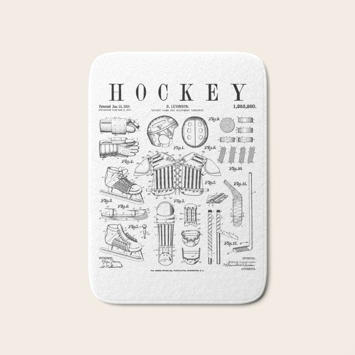 Ice Hockey Player Winter Sport Vintage Patent Print Bath Mat Gallery Image 1