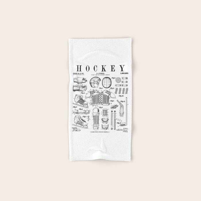 Ice Hockey Player Winter Sport Vintage Patent Print Bath Towel Gallery Image 1