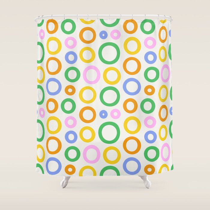Fun colorful circle cartoon doodle pattern Shower Curtain Gallery Image 1