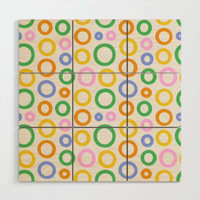 Fun colorful circle cartoon doodle pattern Wood Wall Art Gallery Image 1