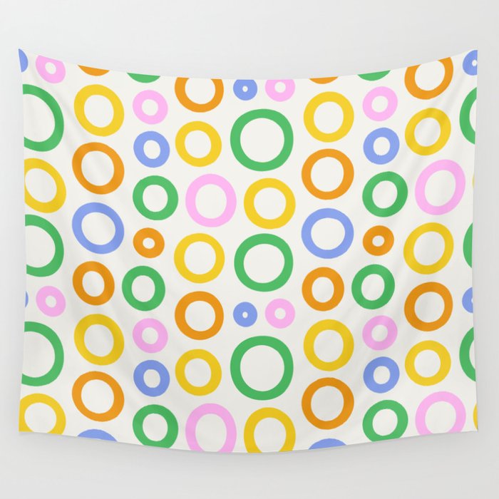 Fun colorful circle cartoon doodle pattern Wall Tapestry Gallery Image 4