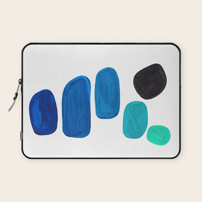 Colorful Mid Century Modern Pop Art Minimalist Style Teal Blue Aquamarine Bubbles White Background Laptop Sleeve Gallery Image 1