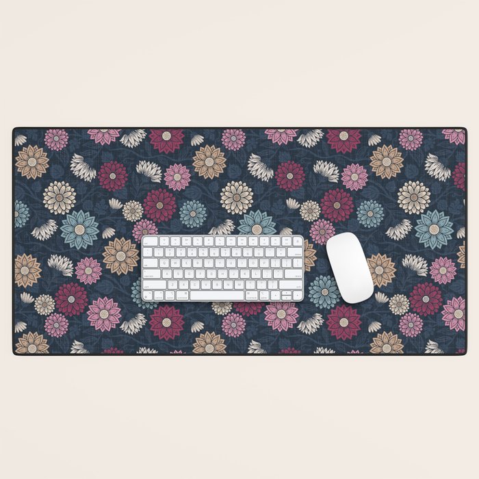 Mums and Vines Floral Burgundy Blues Desk Mat Gallery Image 1
