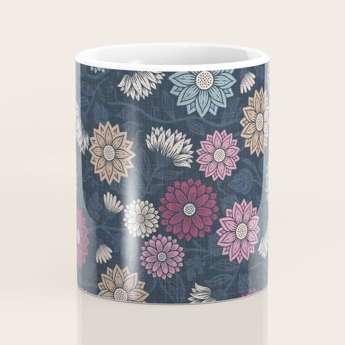 Mums and Vines Floral Burgundy Blues Coffee Mug Gallery Image 4