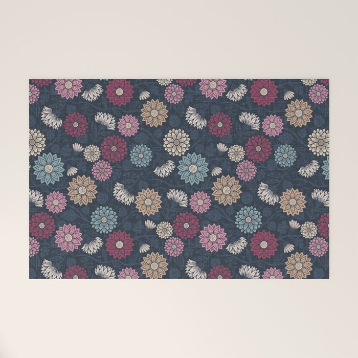 Mums and Vines Floral Burgundy Blues Welcome Mat Gallery Image 1