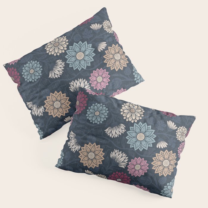Mums and Vines Floral Burgundy Blues Pillow Sham Gallery Image 3