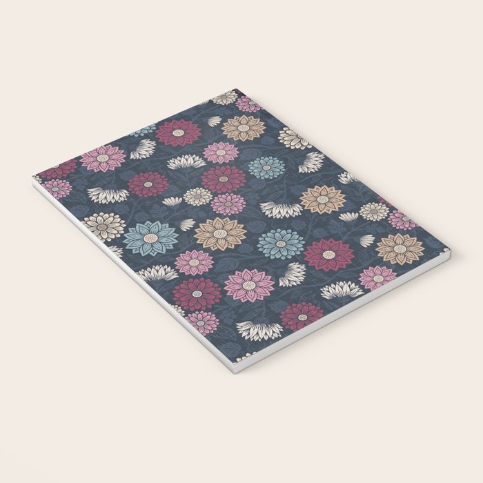 Mums and Vines Floral Burgundy Blues Notebook Gallery Image 3