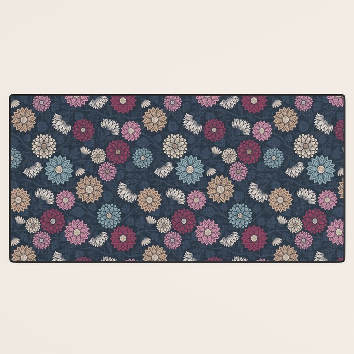Mums and Vines Floral Burgundy Blues Desk Mat Gallery Image 3