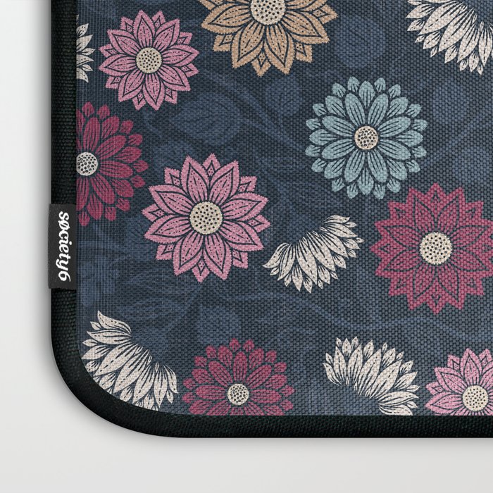 Mums and Vines Floral Burgundy Blues Laptop Sleeve Gallery Image 3