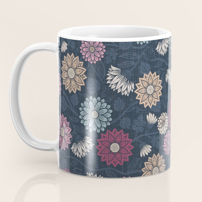 Mums and Vines Floral Burgundy Blues Coffee Mug Gallery Image 3