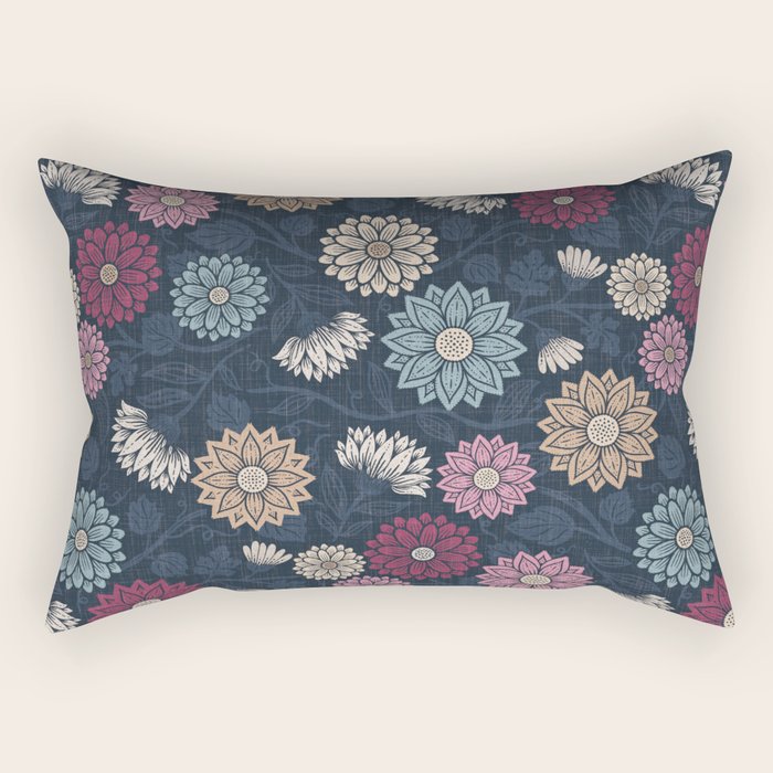 Mums and Vines Floral Burgundy Blues Rectangular Pillow Gallery Image 1