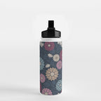 Mums and Vines Floral Burgundy Blues Water Bottle Gallery Image 2