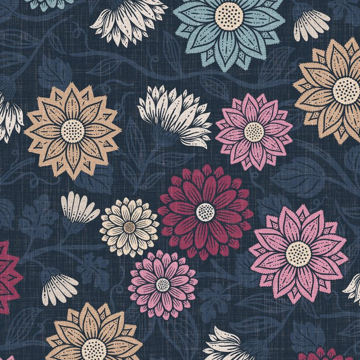Mums and Vines Floral Burgundy Blues Coffee Mug Gallery Image 2