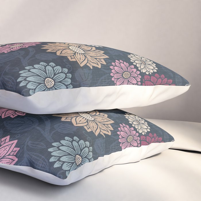Mums and Vines Floral Burgundy Blues Pillow Sham Gallery Image 3