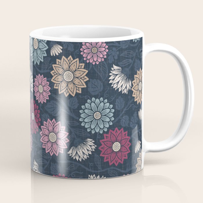 Mums and Vines Floral Burgundy Blues Coffee Mug Gallery Image 1