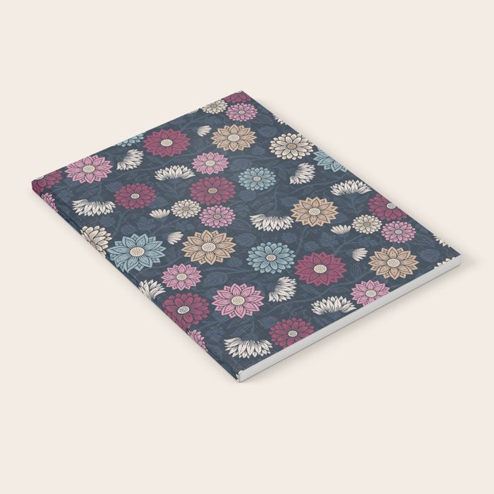 Mums and Vines Floral Burgundy Blues Notebook Gallery Image 2