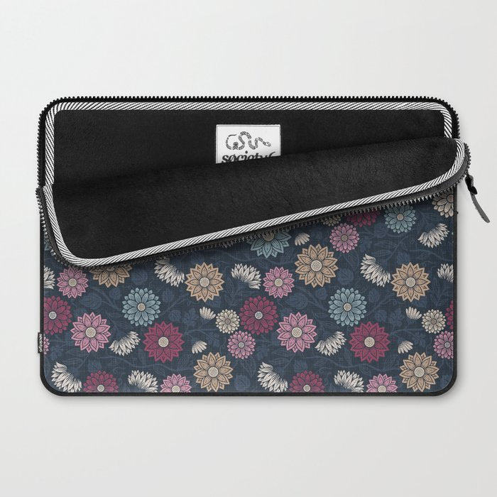 Mums and Vines Floral Burgundy Blues Laptop Sleeve Gallery Image 2