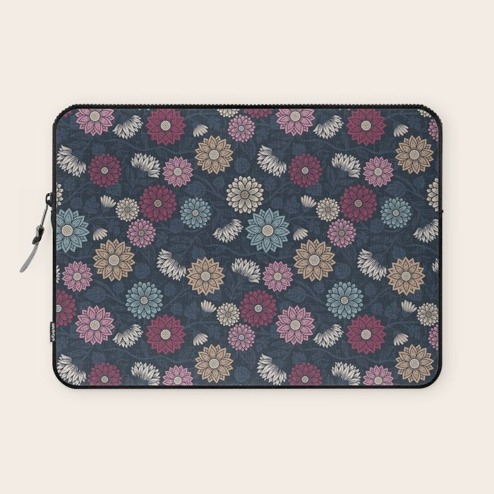 Mums and Vines Floral Burgundy Blues Laptop Sleeve Gallery Image 1