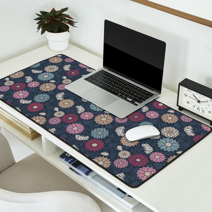 Mums and Vines Floral Burgundy Blues Desk Mat Gallery Image 2