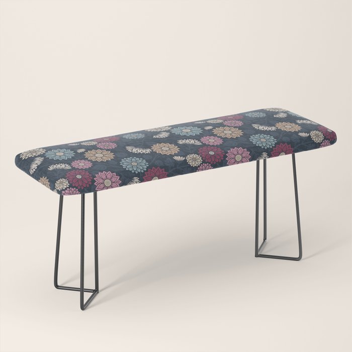 Mums and Vines Floral Burgundy Blues Bench Gallery Image 1